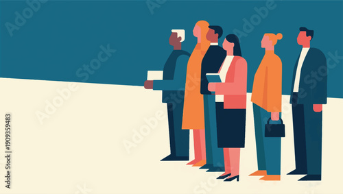 Illustration Of A Group Of People Standing Waiting For A Signal Vector Design Template