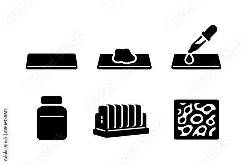 Vector illustration of medical, laboratory, and pharmaceutical tools and containers