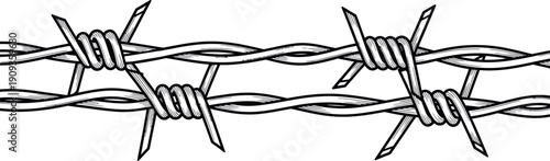 Detailed handdrawn monochrome barbed wire vector illustration representing security protection and restricted boundaries concept