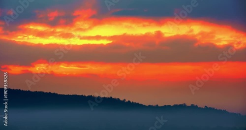  Fantastic sunrise with fog on the lake 