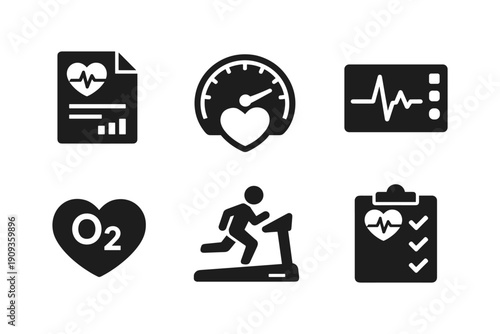 Vector illustration of heart health, fitness tracking, and medical reports