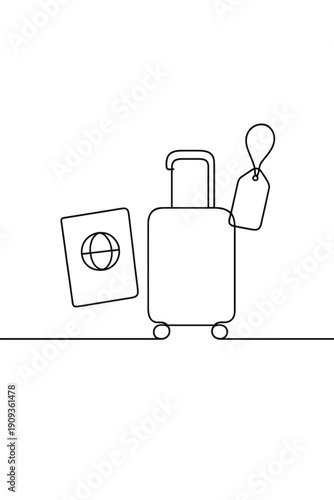 Minimalist Travel Essentials. Flat Lay Travel Shopping Items. Minimalistic one-line drawing overhead