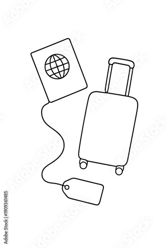 Minimalist Travel Essentials. Flat Lay Travel Shopping Items. Minimalistic one-line drawing overhead