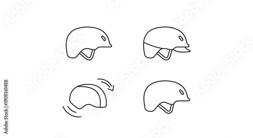 Helmet icon set: safety gear for cycling, skateboarding, and sports, with variations.