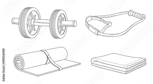 Home Fitness Equipment Set: Ab Roller, Resistance Band, Yoga Mat, Towel
