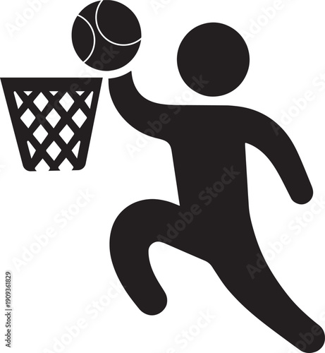 Basketball Player Dunking Silhouette Vector Icon Isolated on White Background for Sports Logo Design Athletic Branding and Competition Tournament Graphics