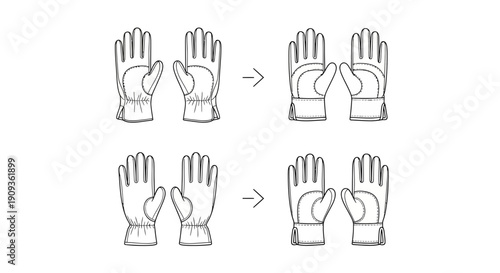 Glove design illustration: before and after refinement, showing two pairs of gloves.