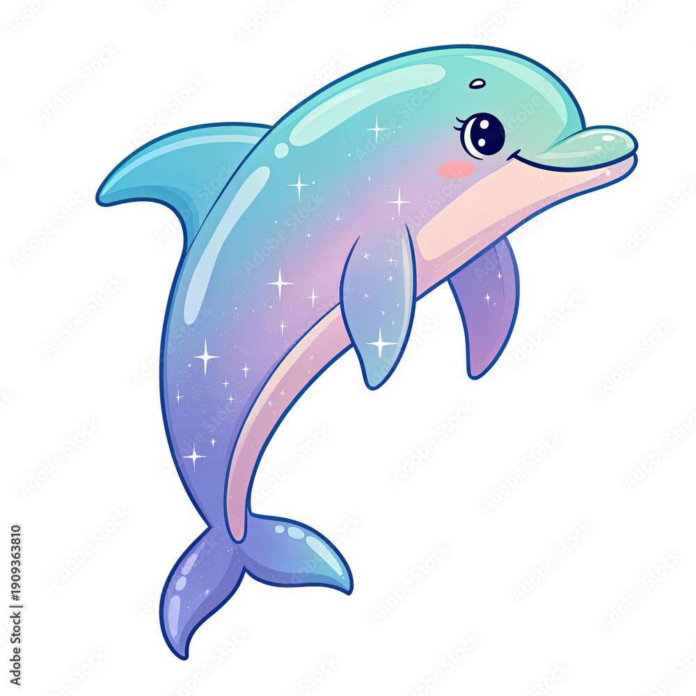 Obraz premium cute pastel kawaii dolphin with sparkles and soft gradient