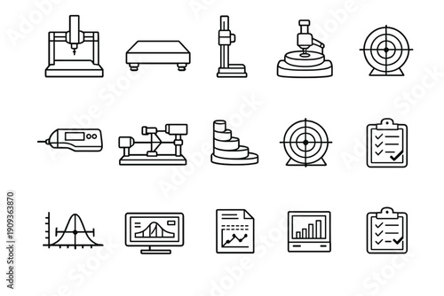 Metrology Icon Set. Metrology Measurement. Line outline icon set of Metrology Measurement: coordinate