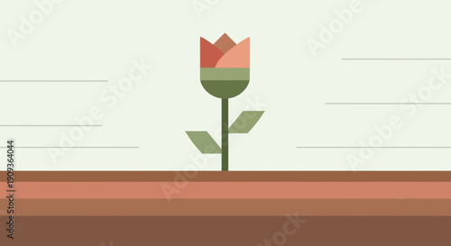 Minimalist Tulip Flower Illustration, Geometric Style, Flat Design, Spring Bloom Concept