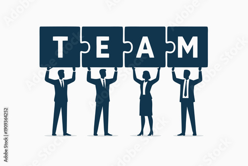 A vector graphic illustration of a team working together in harmony