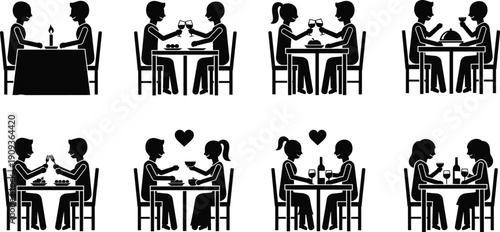 Couple Dinner Romance Silhouette Love Dating Restaurant Candlelight Wine Celebration Relationship Valentine Together Meal Romantic Evening Conversation Affection Bonding Anniversary Illustration 