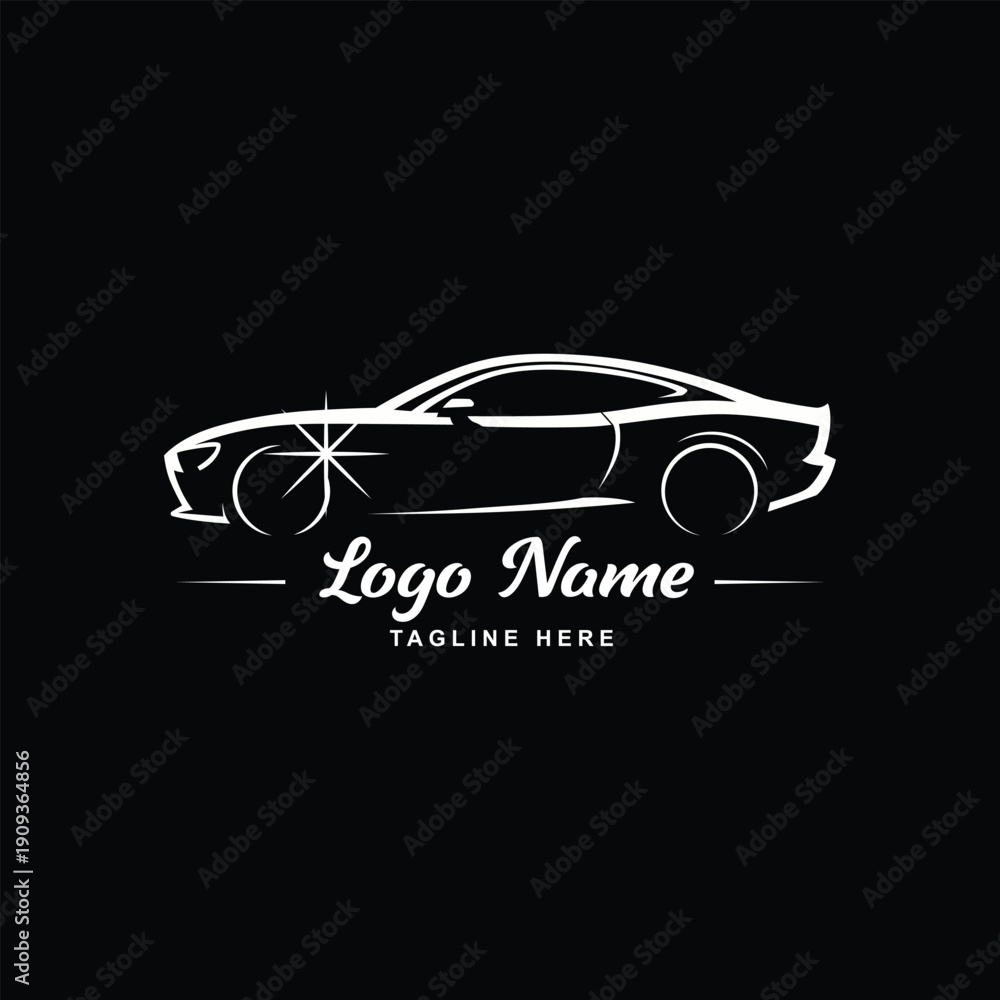 Fototapeta premium car logo template with modern sports car and starburst automotive design element