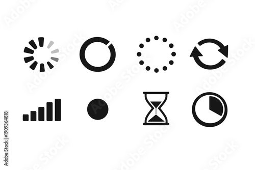 Set of loading buffering icons with hourglass and circular arrows
