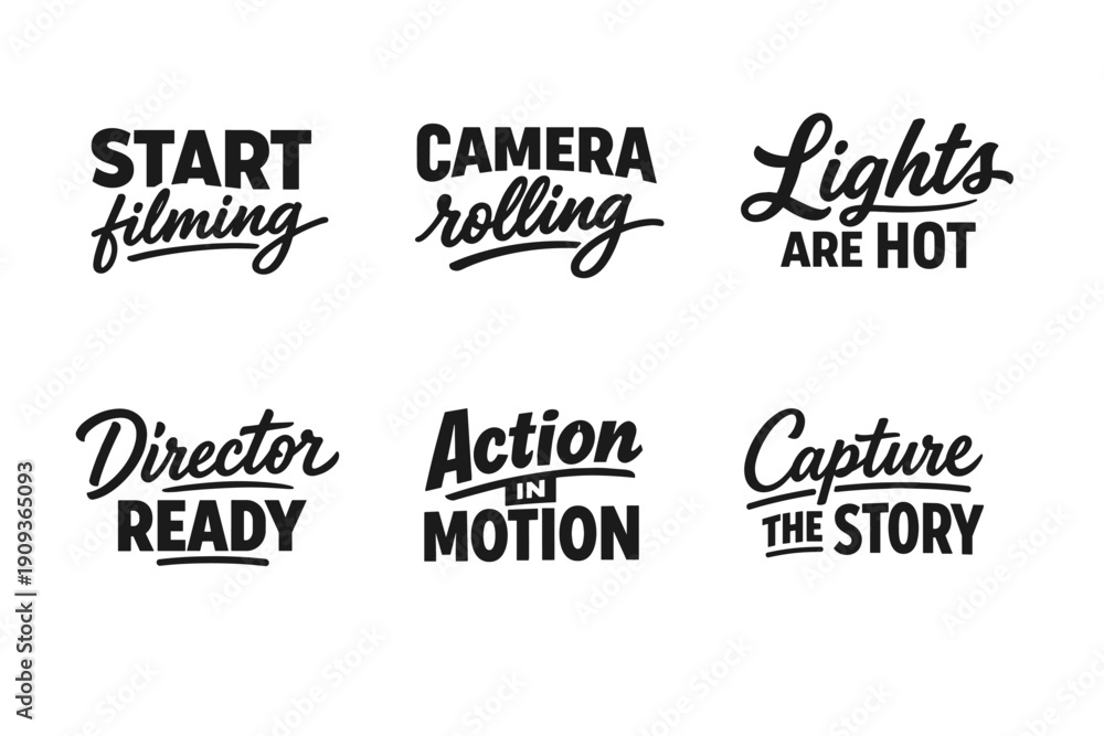 Fototapeta premium Bold cinema-themed slogan set with dynamic typography