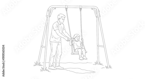 Father pushing daughter on swing set in backyard, enjoying family time outdoors