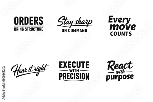 Motivational phrases highlighting precision and purpose