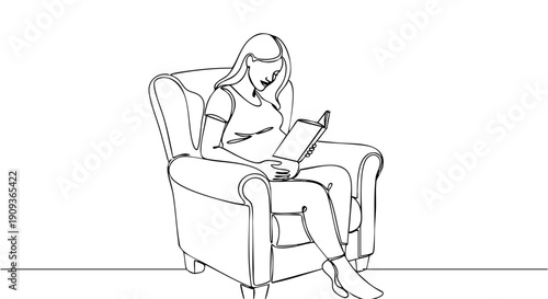 Abstract Continuous Single Line Art of a Mountain Landscape with a Rising Sun Symbol