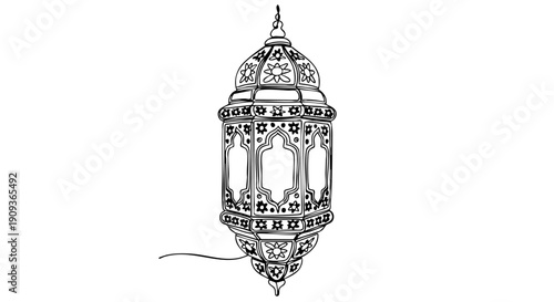 Abstract Continuous Single Line Art of a Mountain Landscape with a Rising Sun Symbol