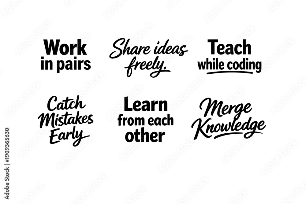 Obraz premium Collaborative messages: work, share, teach, catch, learn, merge insights