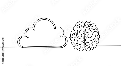 Abstract Continuous Single Line Art of a Mountain Landscape with a Rising Sun Symbol
