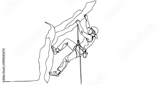 Abstract Continuous Single Line Art of a Mountain Landscape with a Rising Sun Symbol