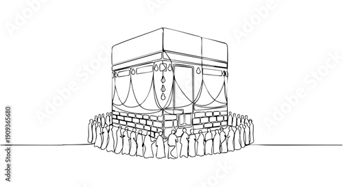 Abstract Continuous Single Line Art of a Mountain Landscape with a Rising Sun Symbol