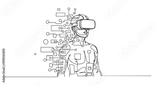 Abstract Continuous Single Line Art of a Mountain Landscape with a Rising Sun Symbol