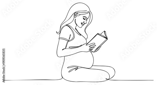 Abstract Continuous Single Line Art of a Mountain Landscape with a Rising Sun Symbol