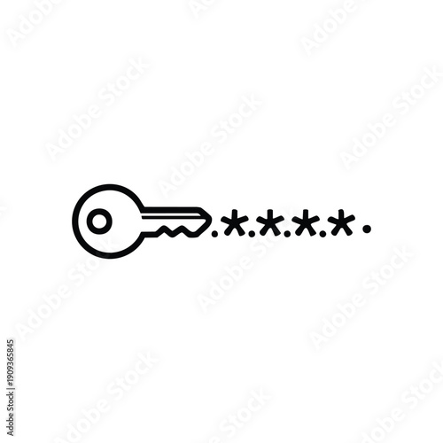 Black and white vector key with password asterisks icon for programming cyber security and artificial intelligence
