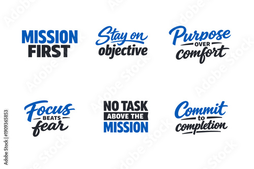 Motivational quotes for success and determination in black and blue typography