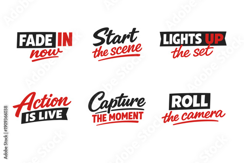 Motivational movie slogan set with bold red and black design