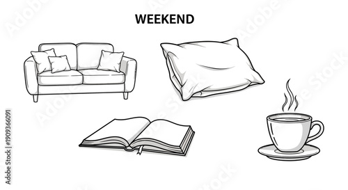 Cozy Weekend Relaxation: Sofa, Pillow, Book, and Coffee - Hygge Lifestyle