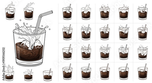 Cocktail Splash: Dynamic Ice Cubes and Liquid Motion in Glass