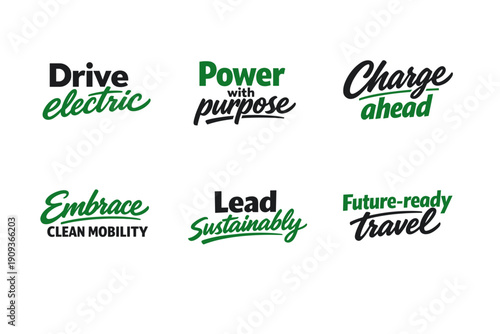 Sustainable mobility slogans promoting electric and clean energy transportation