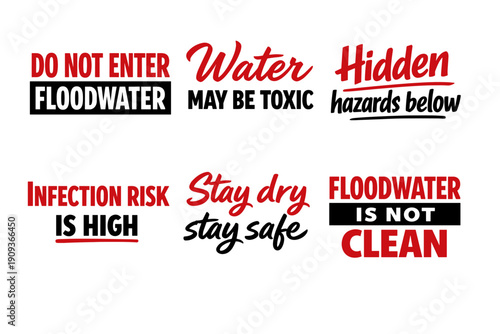 Floodwater warning signs highlighting toxicity and infection risks