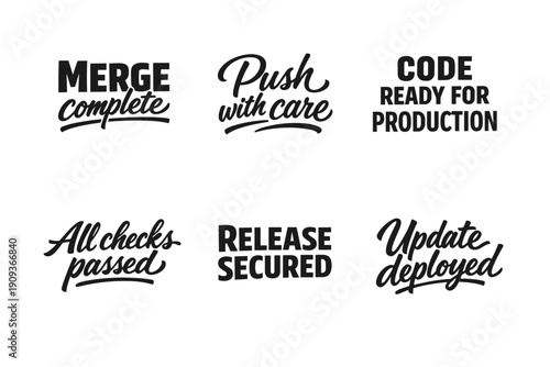 Software development phrases: merge, push, code, checks, release, update