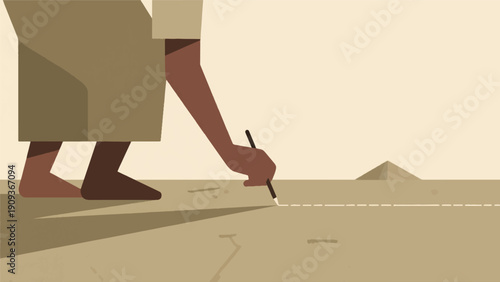 Illustration Of A Person Drawing A Thin Line On The Ground As A Marker Vector Design Template