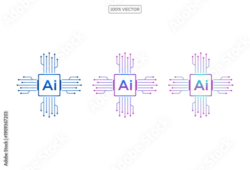 AI chip processor with circuit line on a transparant background. Artificial intelligence vector
