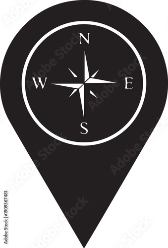Black compass icon isolated on transparent background