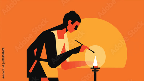 Illustration Of A Person Standing Near A Candle With Candlelight Vector Design Template