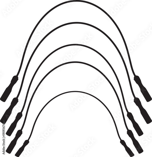 Five black ignition coil spark plug wires isolated on transparent background