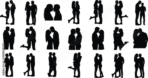 Couple Silhouette Love Romance Romantic People Kissing Hugging Holdinghands Dating Relationship Valentine Emotion Passion Together Illustration Collection Poses