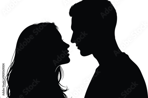 Couple, silhouette, love, romance, profile, affection, intimacy, emotion, connection, relationship, black, vector, design, art, passion, unity, mood, beauty, bond, closeness