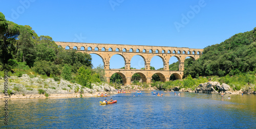 Valokuva Roman Aqueduct Pont du Gard over River Gardon - important Bridge structure of an