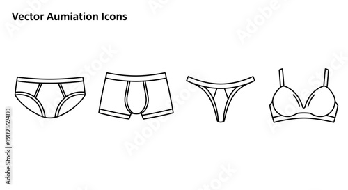 Vector Icons Set: Underwear and Bra - Line Art Collection