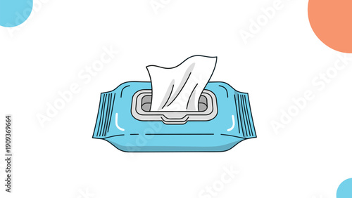 Blue pack of facial tissues or wet wipes is shown with a single white sheet being pulled from the convenient plastic package.