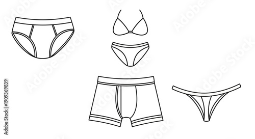 Underwear Collection: Briefs, Bikini, Boxer, Thong - Line Art Icons