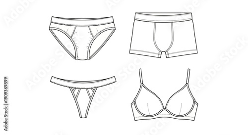 Underwear Fashion Design Sketches: Briefs, Boxer, Thong, Bra