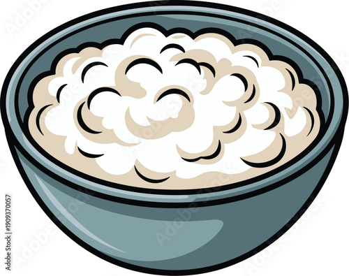 Cottage cheese in a bowl food vector on white background.